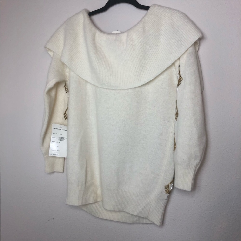 NEW Angora/Wool Beaded Cowl Neck Sweater Medium - Picture 5 of 8
